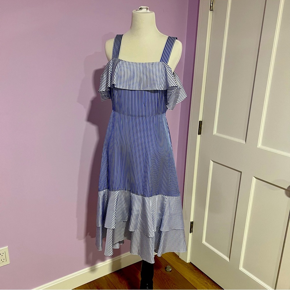 J. Crew Silk Ruffle Cold Shoulder Midi Dress, 2